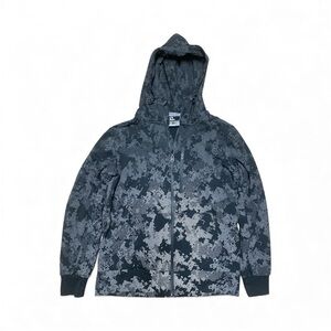 GAP Black and Grey Geometric Fleece-Lined Zip-Up Reflective Hoodie